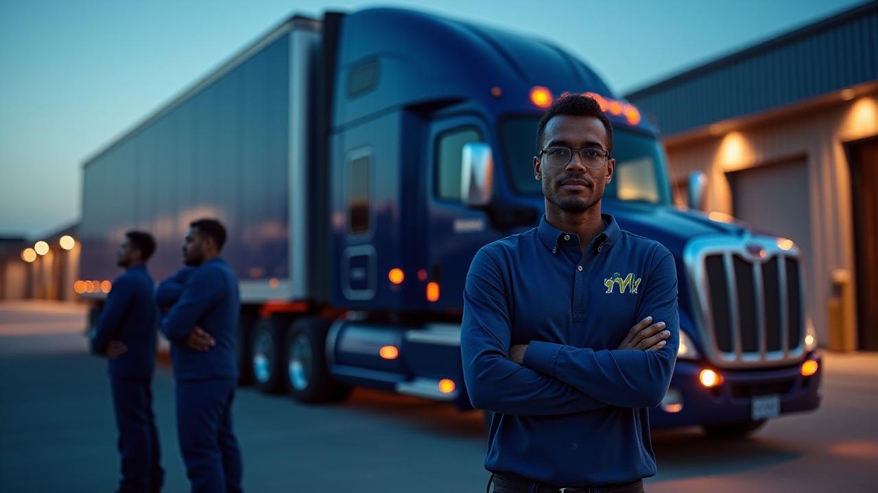The Big C Trucking professional logistics team standing before a modern fleet vehicle