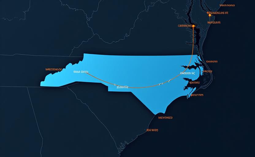 Logistics service map highlighting North Carolina as a hub for Eastern Seaboard transport