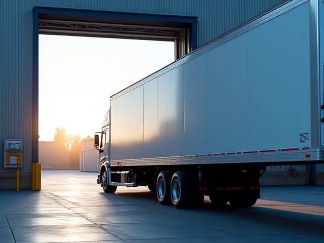 Heavy duty truck being loaded at a professional logistics dock